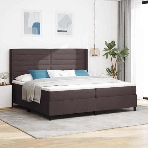 Κρεβάτι Box Spring με Στρώμα & LED vidaXL Καφέ Σκούρο 200x200 εκ. Υφασμάτινο