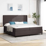 Κρεβάτι Box Spring με Στρώμα & LED vidaXL Καφέ Σκούρο 200x200 εκ. Υφασμάτινο