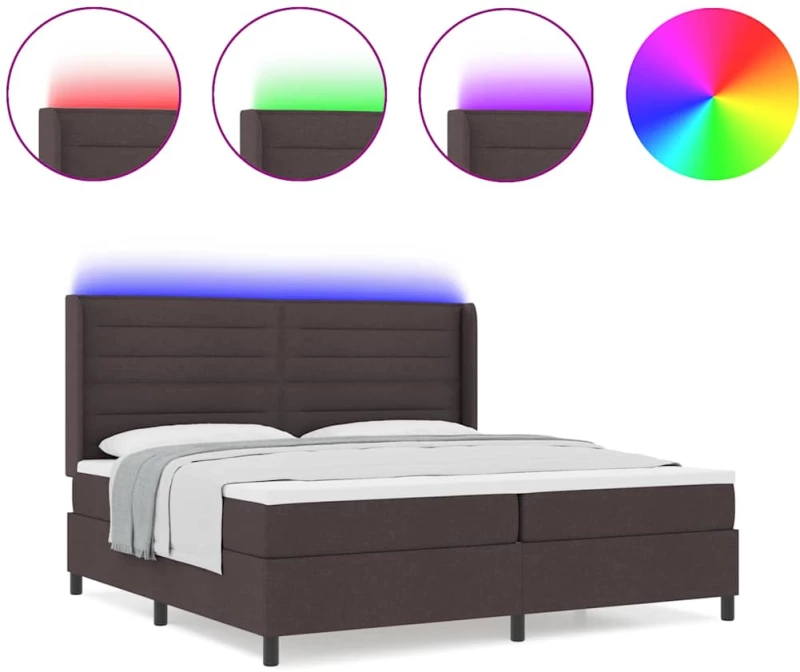 Κρεβάτι Box Spring με Στρώμα & LED vidaXL Καφέ Σκούρο 200x200 εκ. Υφασμάτινο