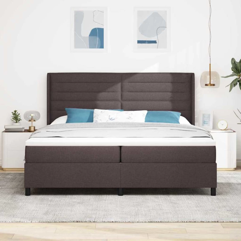 Κρεβάτι Box Spring με Στρώμα & LED vidaXL Καφέ Σκούρο 200x200 εκ. Υφασμάτινο