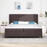 Κρεβάτι Box Spring με Στρώμα & LED vidaXL Καφέ Σκούρο 200x200 εκ. Υφασμάτινο