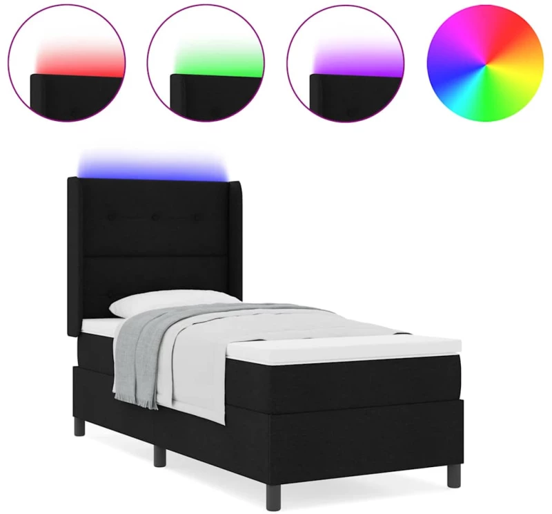 vidaXL Κρεβάτι με Ελατήρια και Στρώμα & LED Μαύρο 80x200 cm από Ύφασμα