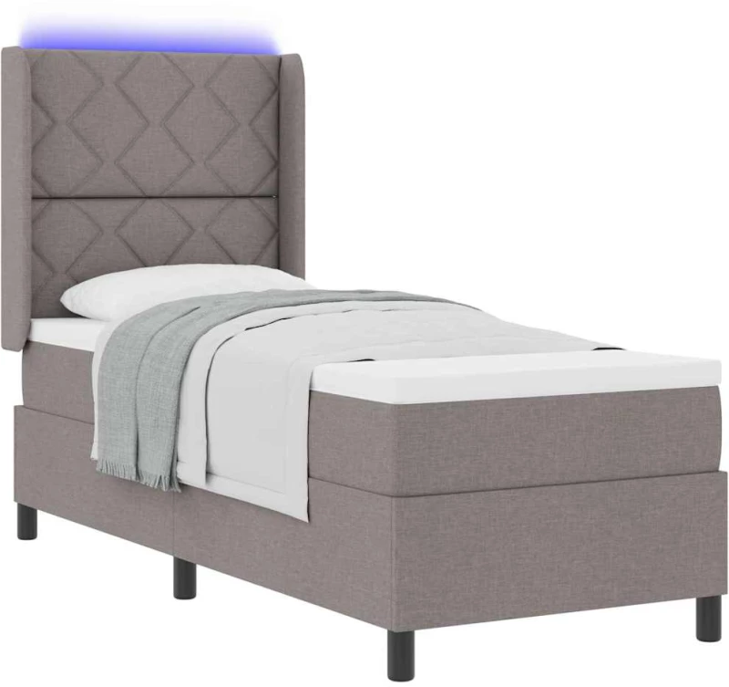 Κιβώτιο Κρεβάτι με Στρώμα και LED Taupe 90x190 εκ. Υφάσματος