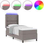 Κιβώτιο Κρεβάτι με Στρώμα και LED Taupe 90x190 εκ. Υφάσματος