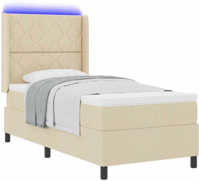 vidaXL Κρεβάτι με Στρώμα & LED Κρεμ 90x200 εκ. Υφάσματος