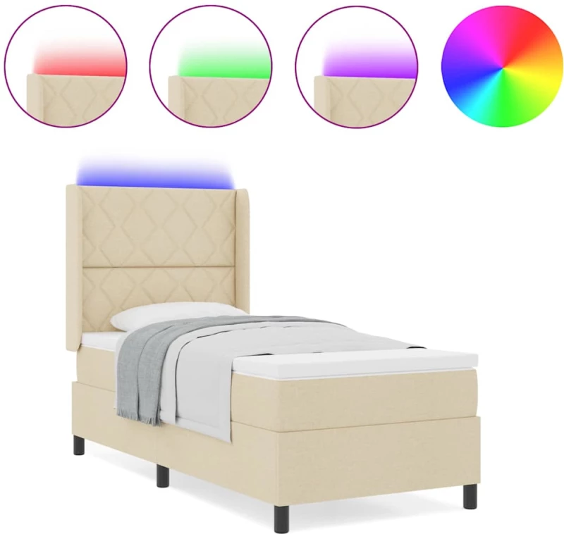 vidaXL Κρεβάτι με Στρώμα & LED Κρεμ 90x200 εκ. Υφάσματος