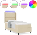 vidaXL Κρεβάτι με Στρώμα & LED Κρεμ 90x200 εκ. Υφάσματος