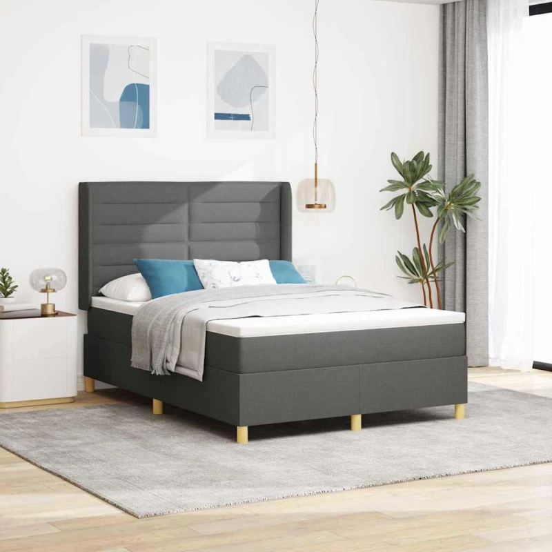 κρεβάτι box spring vidaXL με στρώμα & LED σκούρο γκρι 140x200 εκ ύφασμα