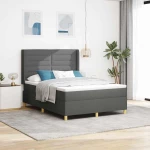 κρεβάτι box spring vidaXL με στρώμα & LED σκούρο γκρι 140x200 εκ ύφασμα