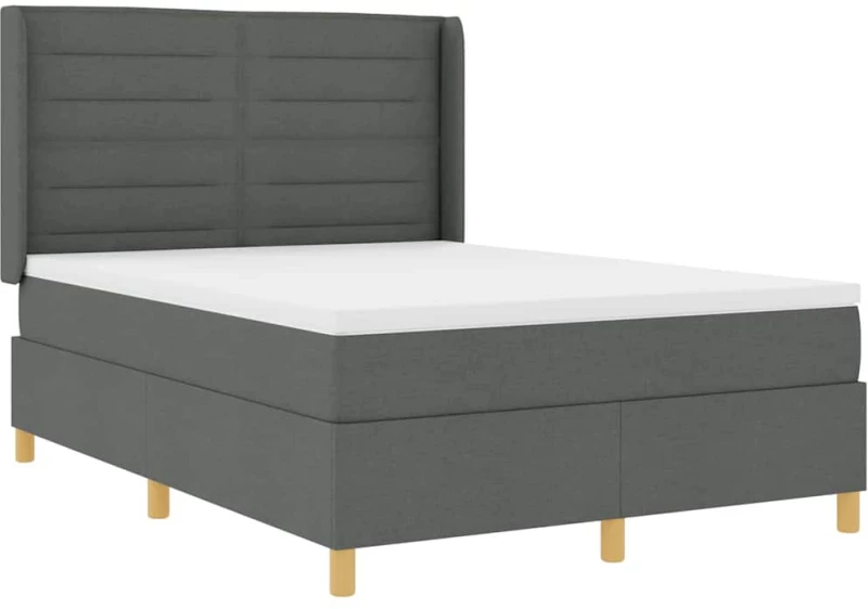 κρεβάτι box spring vidaXL με στρώμα & LED σκούρο γκρι 140x200 εκ ύφασμα