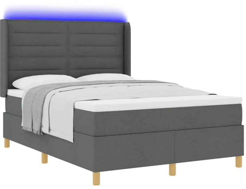 κρεβάτι box spring vidaXL με στρώμα & LED σκούρο γκρι 140x200 εκ ύφασμα