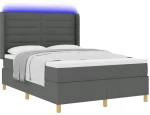 κρεβάτι box spring vidaXL με στρώμα & LED σκούρο γκρι 140x200 εκ ύφασμα