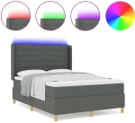 κρεβάτι box spring vidaXL με στρώμα & LED σκούρο γκρι 140x200 εκ ύφασμα