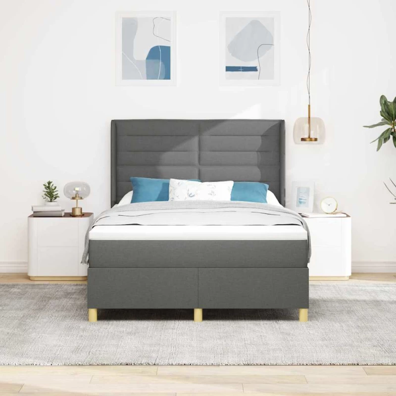κρεβάτι box spring vidaXL με στρώμα & LED σκούρο γκρι 140x200 εκ ύφασμα