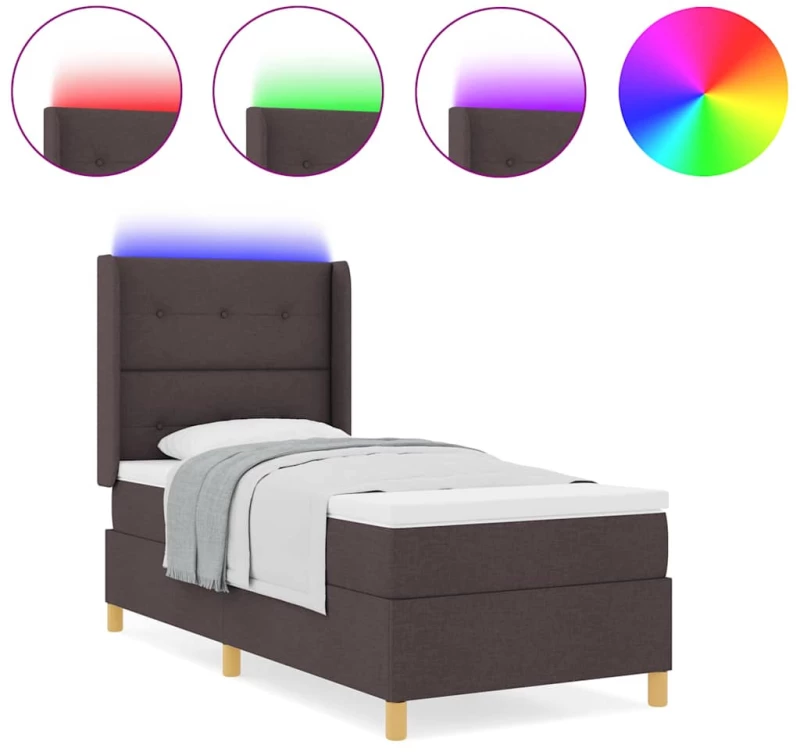 vidaXL Κρεβάτι Box Spring με Στρώμα & LED Καφέ Σκούρο 80x200 εκ. Ύφασμα