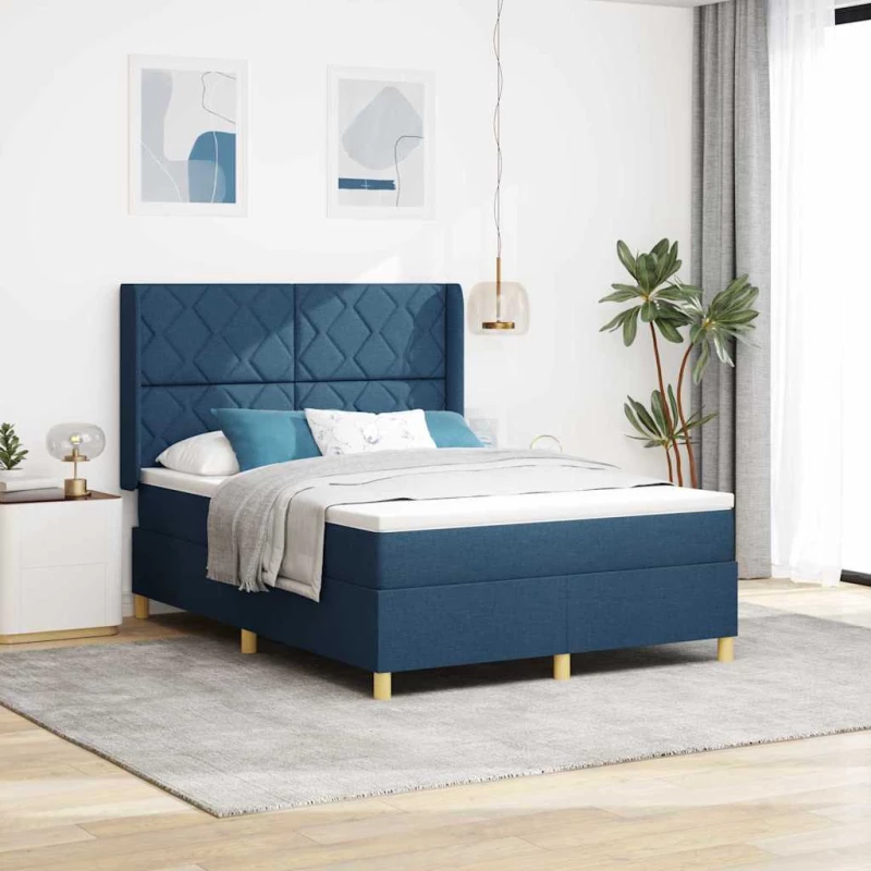vidaXL Κρεβάτι με ελατήριο και στρώμα & LED μπλε 140x190 εκ. Ύφασμα