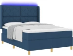 vidaXL Κρεβάτι με ελατήριο και στρώμα & LED μπλε 140x190 εκ. Ύφασμα