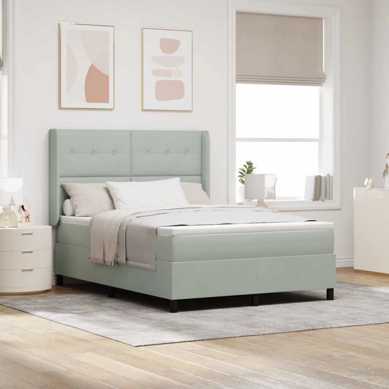 κρεβάτι box spring vidaXL με στρώμα & LED ανοιχτό γκρι 160x200 εκ. βελούδο