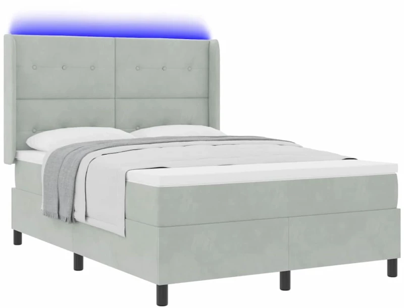 κρεβάτι box spring vidaXL με στρώμα & LED ανοιχτό γκρι 160x200 εκ. βελούδο