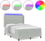 κρεβάτι box spring vidaXL με στρώμα & LED ανοιχτό γκρι 160x200 εκ. βελούδο