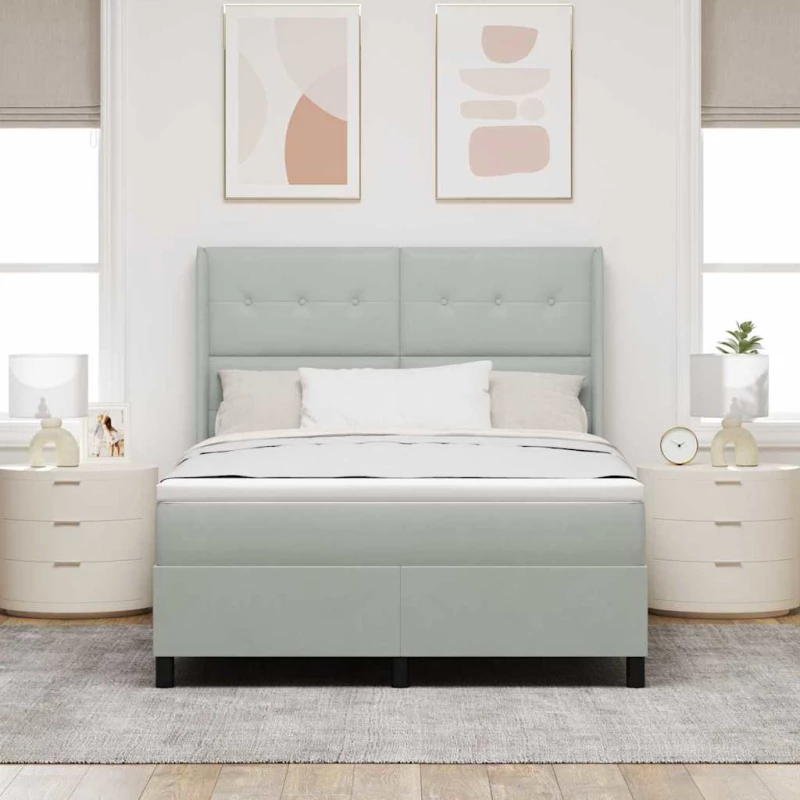 κρεβάτι box spring vidaXL με στρώμα & LED ανοιχτό γκρι 160x200 εκ. βελούδο