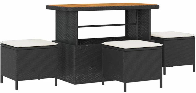 vidaXL Σετ Κήπου 9 τεμαχίων με μαξιλάρια, μαύρο πολυ-ράττον