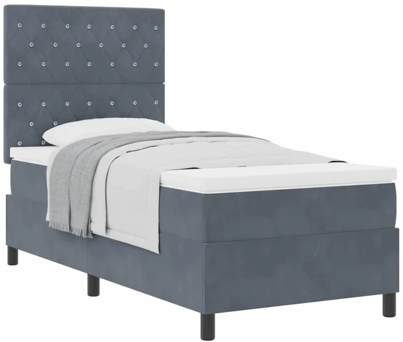 vidaXL Κρεβάτι Box Spring με Στρώμα Σκούρο Γκρι 90x200 εκ. Βελούδο