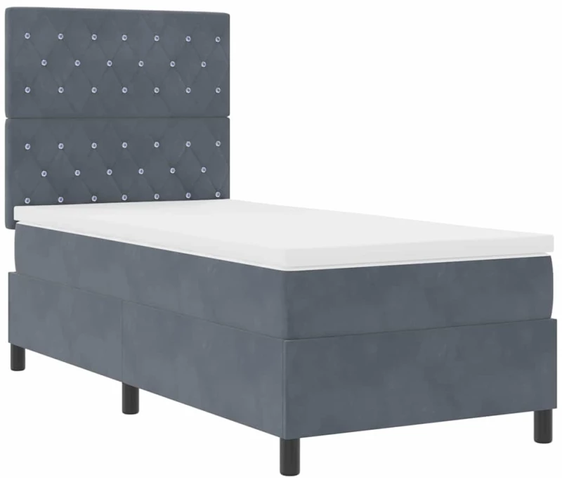 vidaXL Κρεβάτι Box Spring με Στρώμα Σκούρο Γκρι 90x200 εκ. Βελούδο