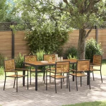 vidaXL Σετ τραπεζαρίας κήπου 7 τμχ, μαύρο πολυrattan από ακακία