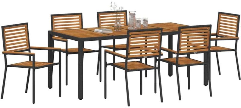 vidaXL Σετ τραπεζαρίας κήπου 7 τμχ, μαύρο πολυrattan από ακακία