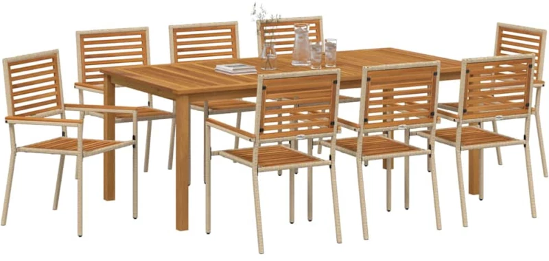 vidaXL Σετ Τραπεζαρίας Κήπου 9 pcs Μπεζ 200 x 100 x 74 cm