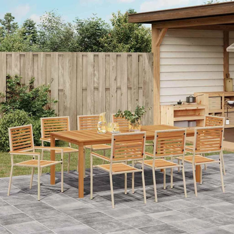 vidaXL Σετ Τραπεζαρίας Κήπου 9 pcs Μπεζ 200 x 100 x 74 cm
