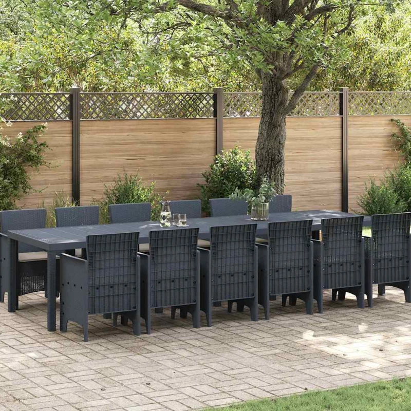 vidaXL Σετ Τραπεζαρίας Κήπου 13 pcs Ανθρακί Μεγάλο Πλαστικό ρατάν