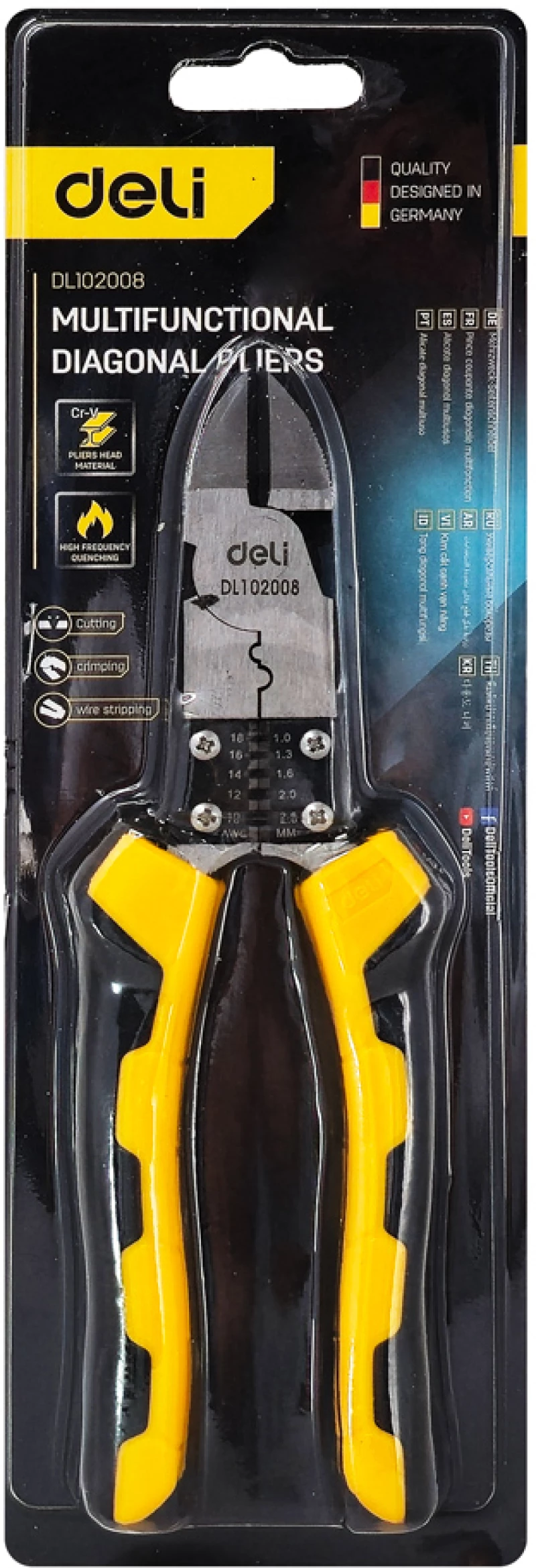 DELI πλαγιοκόφτης/απογυμνωτής καλωδίων DL102008, 1.0~2.6mm, 200mm