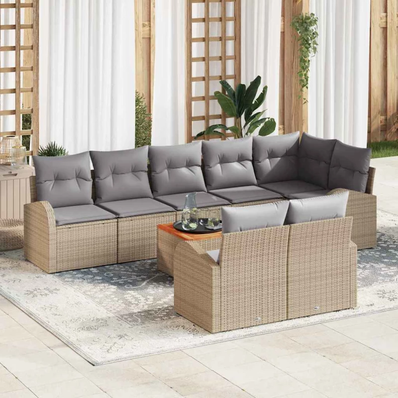vidaXL Σετ Σαλονιού Κήπου 9 pcs Beige, ανοιχτό γκρι Μεγάλο