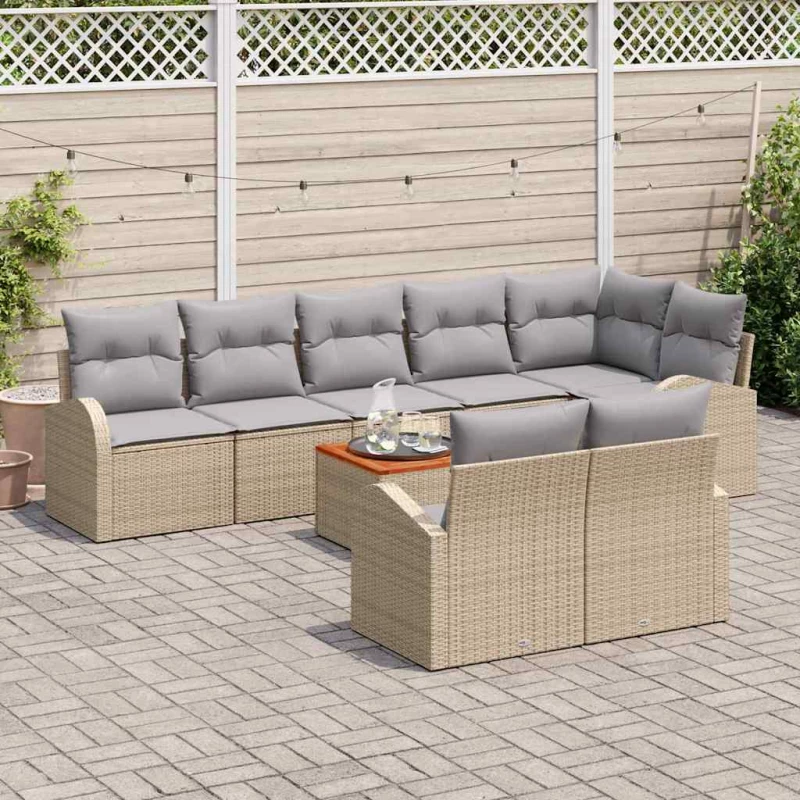 vidaXL Σετ Σαλονιού Κήπου 9 pcs Beige, ανοιχτό γκρι Μεγάλο