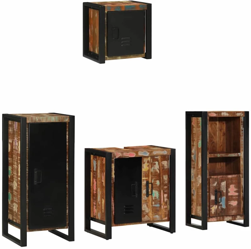 vidaXL Σετ Επίπλων Μπάνιου 4 pcs Πολύχρωμο Στερεό ανακτημένο ξύλο