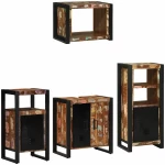 vidaXL Σετ Επίπλων Μπάνιου 4 pcs Πολύχρωμο Στερεό ανακτημένο ξύλο