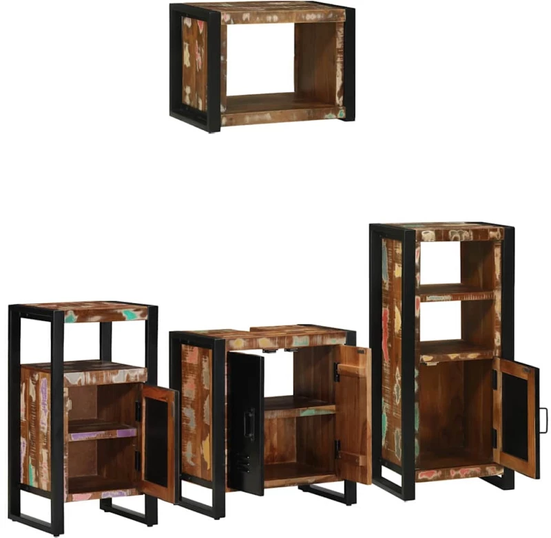 vidaXL Σετ Επίπλων Μπάνιου 4 pcs Πολύχρωμο Στερεό ανακτημένο ξύλο