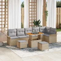 vidaXL Set σαλονιού κήπου 9 θέσεων με μπεζ μαξιλάρια από πολυ-ράττες ακακίας.