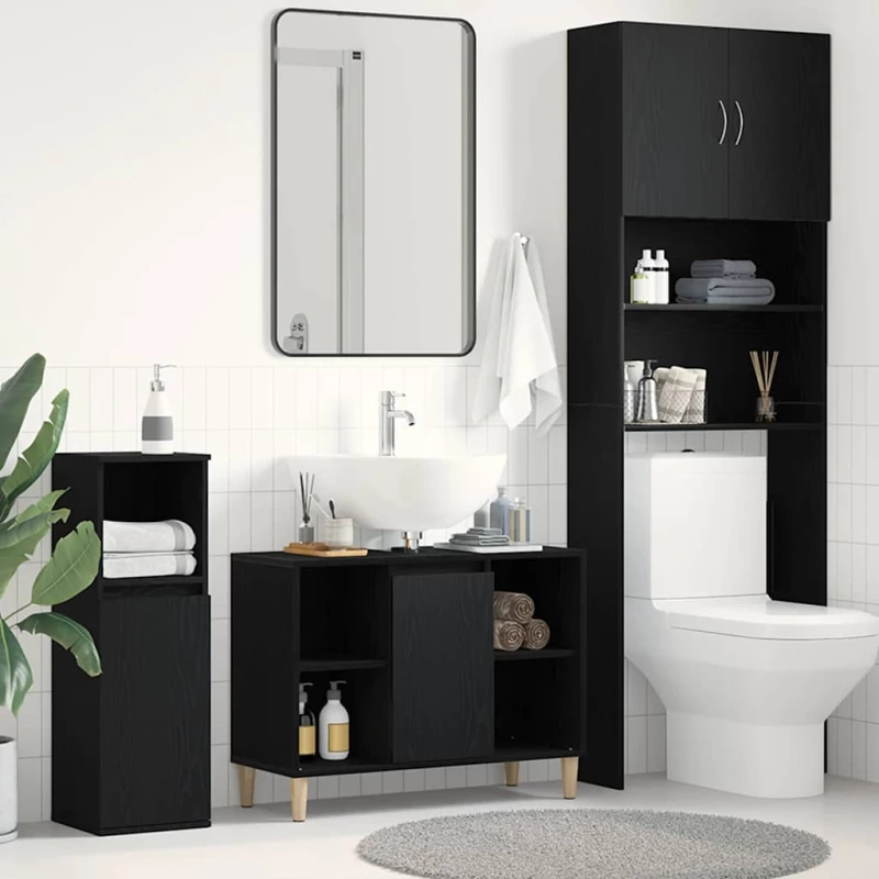 vidaXL Ντουλάπι Νιπτήρα Μαύρο Δρυς 80x33x60 εκ. από Τεχνητό Ξύλο