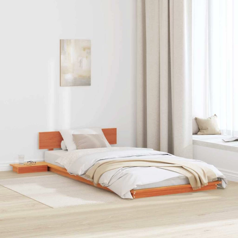 vidaXL Κρεβάτι Πλατφόρμα με Κομοδίνα Καφέ 75x190 εκ. Μασίφ Ξύλο