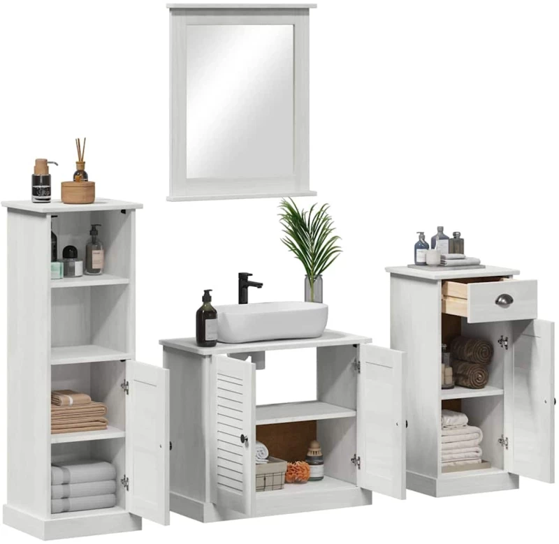 vidaXL Σετ Επίπλων Μπάνιου 3 pcs Λευκό αντικέ 37 x 34 x 110 εκ