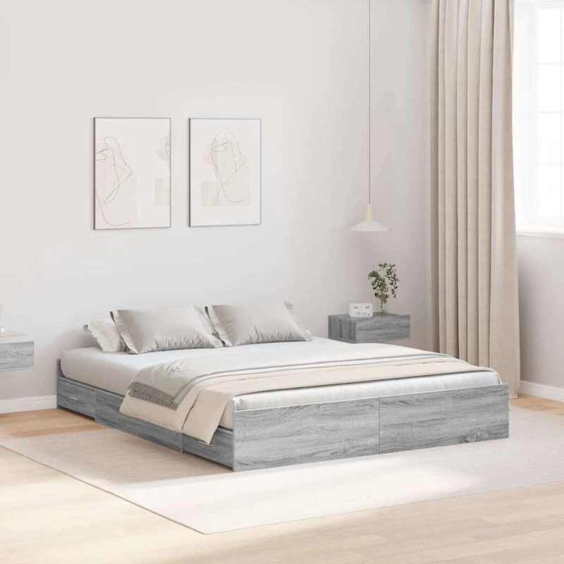 vidaXL Κρεβάτι με αποθηκευτικό χώρο Γκρι sonoma 150 x 200 cm