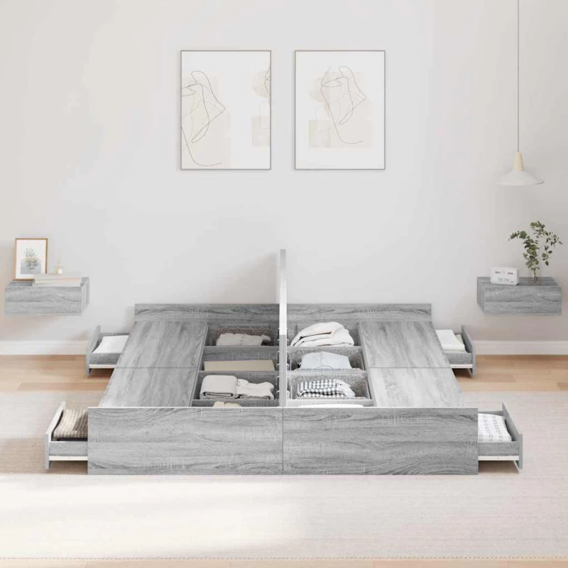 vidaXL Κρεβάτι με αποθηκευτικό χώρο Γκρι sonoma 150 x 200 cm