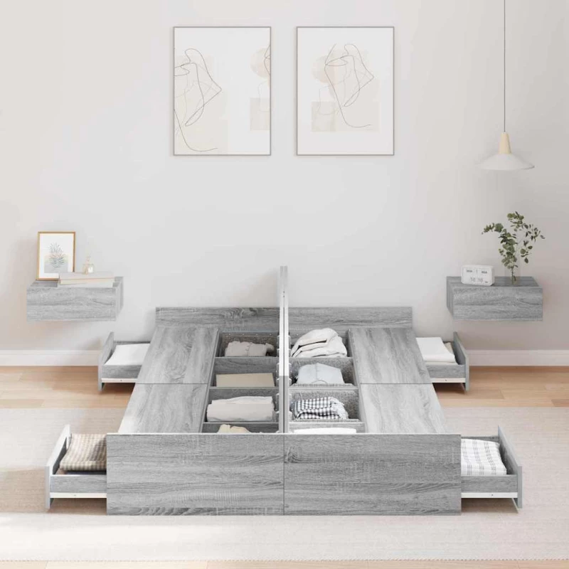 vidaXL Κρεβάτι με αποθηκευτικό χώρο Γκρι sonoma 120 x 200 cm