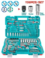 TOTAL Κασετίνα Καρυδάκια 1/4"-3/8"-1/2" & Εργαλεία Χειρός 156 Τεμάχια (THKTHP21566)