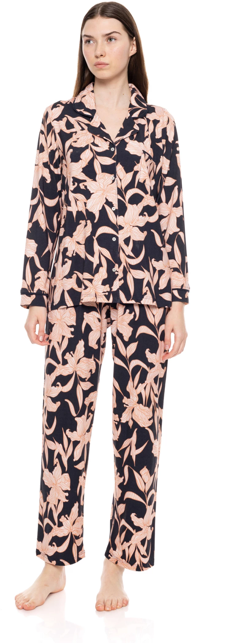 Γυναικεία Πυτζάμα Pink Label - Σεμιζιέ - Μπλε Floral - Regular Fit - Cotton