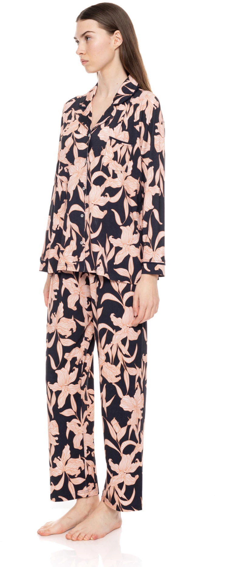 Γυναικεία Πυτζάμα Pink Label - Σεμιζιέ - Μπλε Floral - Regular Fit - Cotton