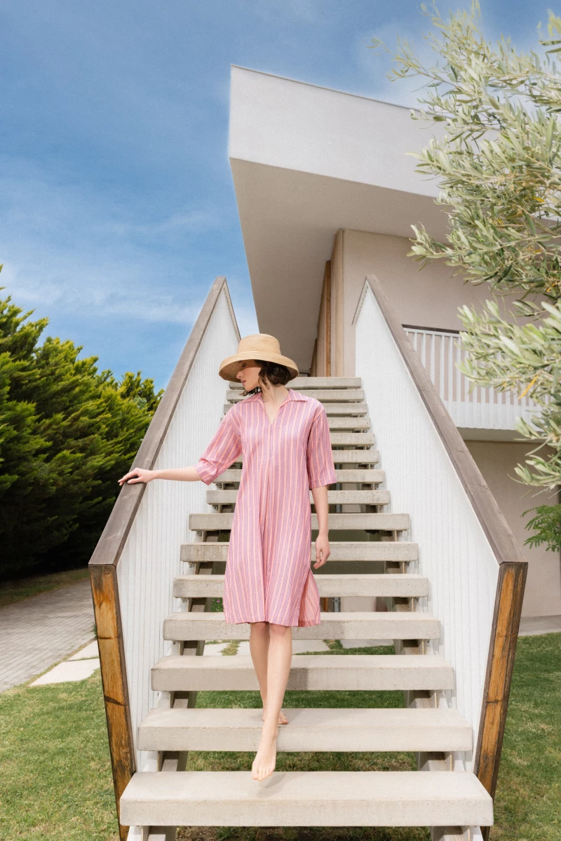 Γυναικείο Beachdress Pink Label - Φόρεμα - STRIPE PINK - Viscose - 3/4 Μανίκι